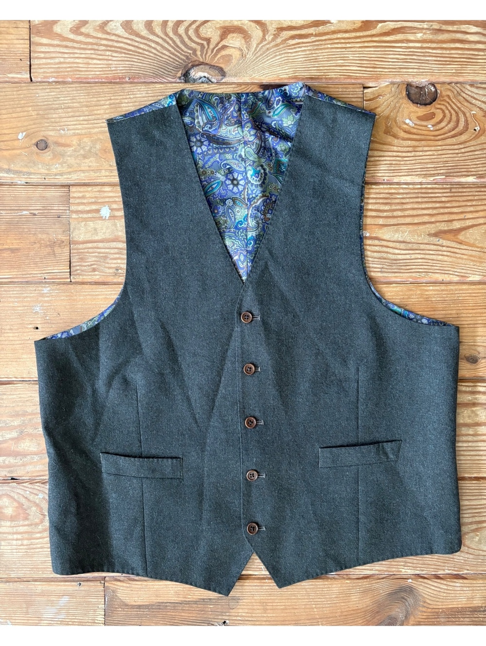 Tallia Men’s Charcoal 3-Piece Suit Blazer Vest Pants Paisley Lining Est. 40R - Picture 14 of 15